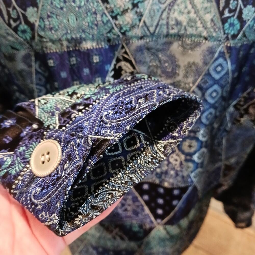 Size L?/XL? Vintage Cold Water Creek Womens Jacket Dark Blue Paisley Artsy Boho - Picture 5 of 8